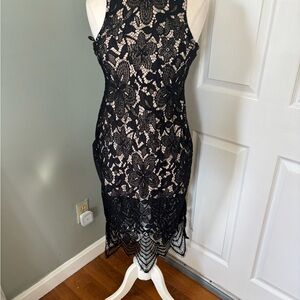 Black Lace Sheath Dress with Nude Lining